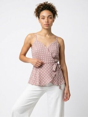 Monteau Los Angeles Polka Dot Wrap Peplum Cami Top Size M